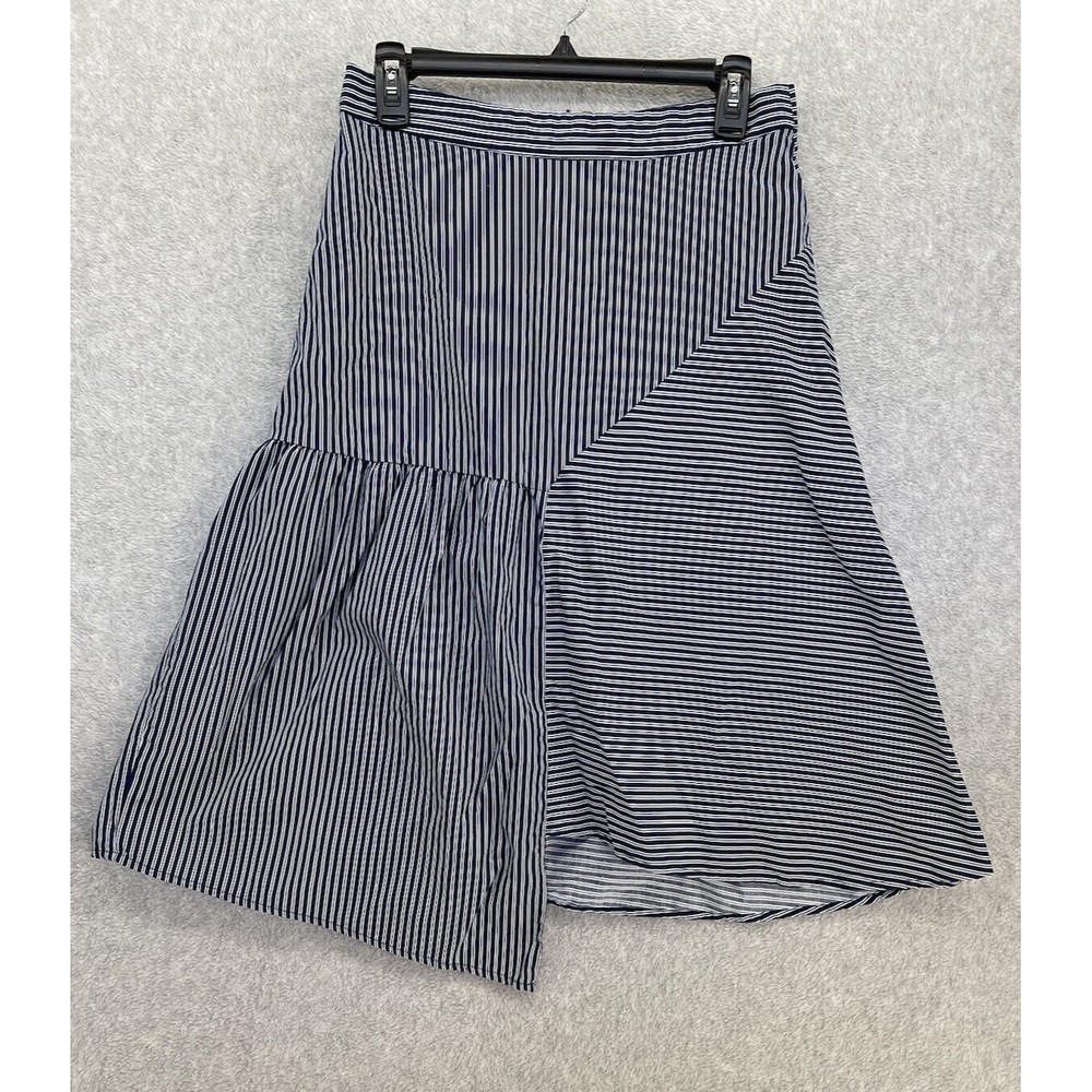 J.O.A Just One Answer Women's Paneled Asymmetrical Blue Striped Skirt Medium